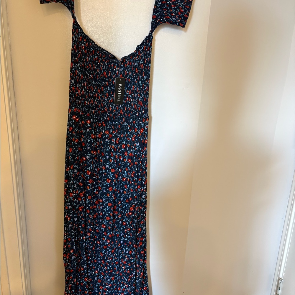 Amazon Navy Maxi Dress with Red Floral Print